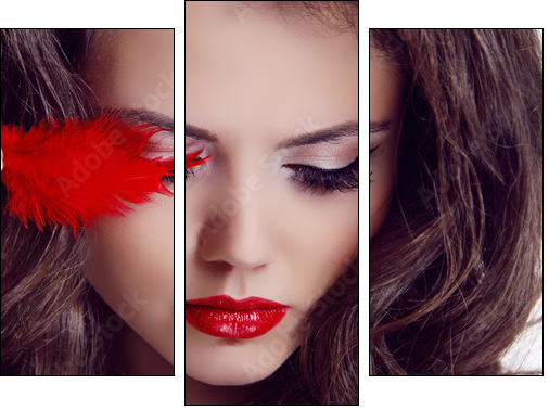 Fashion woman Beauty Portrait. Red Lips - Three-piece canvas print, Triptych