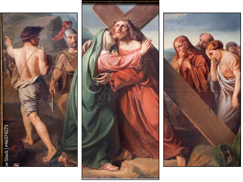 Brussels - Jesus under cross and Mary - Three-piece canvas print, Triptych