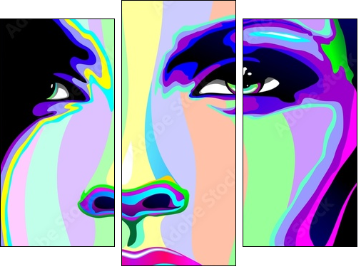 Girl's Portrait Psychedelic Rainbow-Viso Ragazza Psychedelico - Three-piece canvas print, Triptych