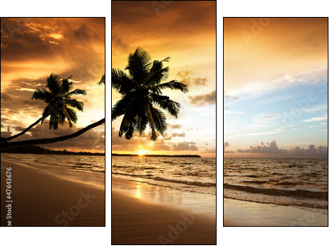sunset on the beach of caribbean sea - Three-piece canvas print, Triptych