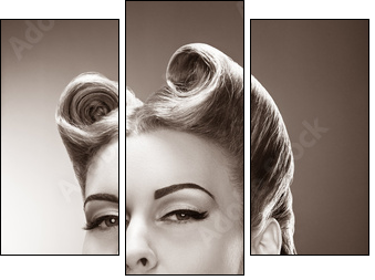 Old-fashioned Pin-up Girl Blowing a Kiss. Retro Style - Three-piece canvas print, Triptych