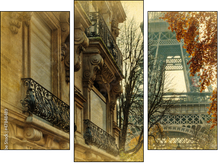 nostalgisches Bild Pariser StadthÃ¤user und Eiffelturm - Three-piece canvas print, Triptych
