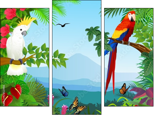 Bird in the beautiful forest - Three-piece canvas print, Triptych