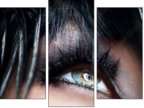 Smokey Eyes Make-up close-up. Black Eyeshadow - Three-piece canvas print, Triptych