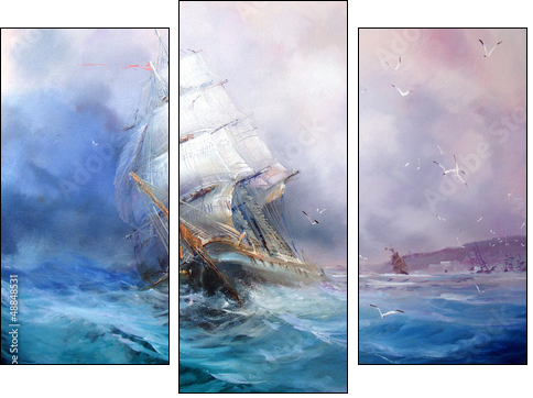 Seascape Sea breeze - Three-piece canvas print, Triptych