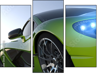 green sportcar closeup - Three-piece canvas print, Triptych