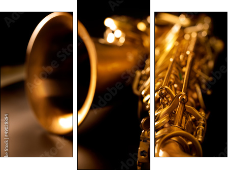 Tenor sax golden saxophone macro selective focus - Three-piece canvas print, Triptych