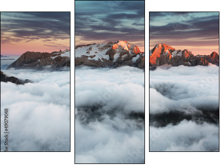Beautiful spring landscape in the mountains. Sunset - Italy Dolo - Three-piece canvas print, Triptych