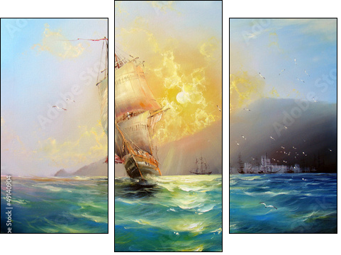 Seascape Harbor - Three-piece canvas print, Triptych
