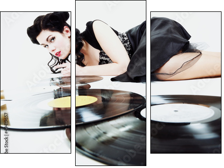 Sexy girl with phonography analogue record music lover - Three-piece canvas print, Triptych