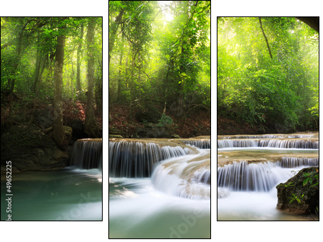 Deep forest waterfall - Three-piece canvas print, Triptych