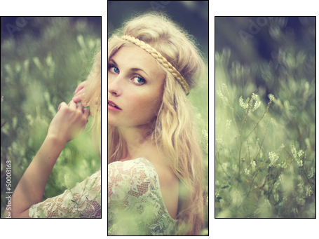 Vintage portrait of a beautiful girl in a magical place - Three-piece canvas print, Triptych