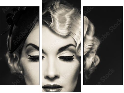 Monochrome picture of elegant blond retro woman  - Three-piece canvas print, Triptych