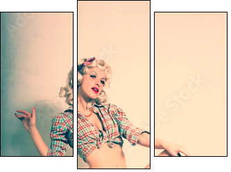 Stylish blonde. Pin-up girl. American style - Three-piece canvas print, Triptych