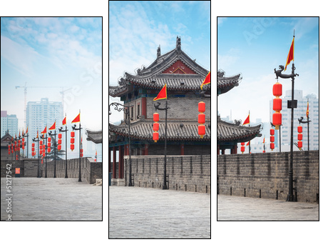 ancient tower on city wall in Xi'an - Three-piece canvas print, Triptych