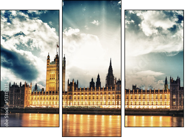 Big Ben and House of Parliament at River Thames International La - Three-piece canvas print, Triptych