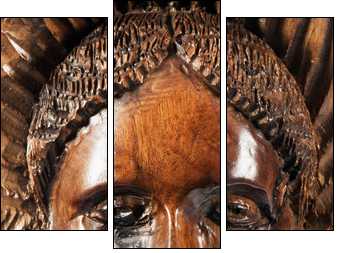 Carved face in the wood - Three-piece canvas print, Triptych