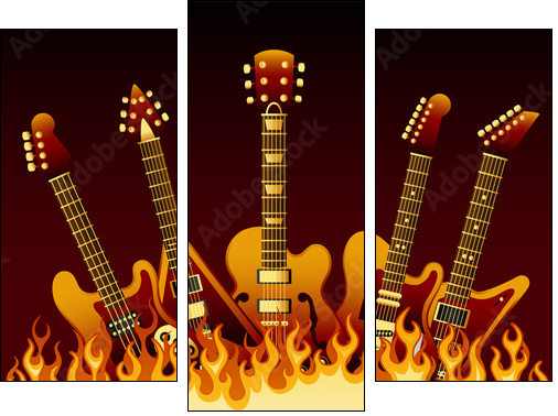 guitars in flames - Three-piece canvas print, Triptych