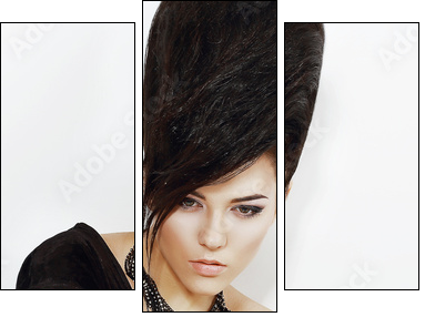 Updo Hair. Woman with Trendy Hairstyle with Diamond Earrings - Three-piece canvas print, Triptych