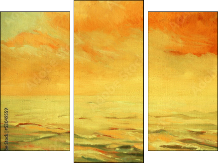sea landscape with a cloud,  illustration, painting by oil on a - Three-piece canvas print, Triptych