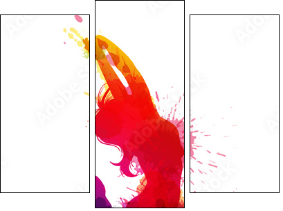 Dancing girl with grungy splashes - Three-piece canvas print, Triptych