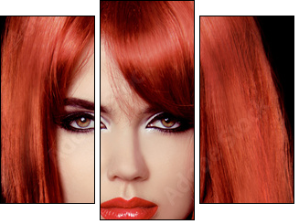 Red Hair. Beautiful Sexy Girl. Healthy Long Hair. Beauty Model W - Three-piece canvas print, Triptych