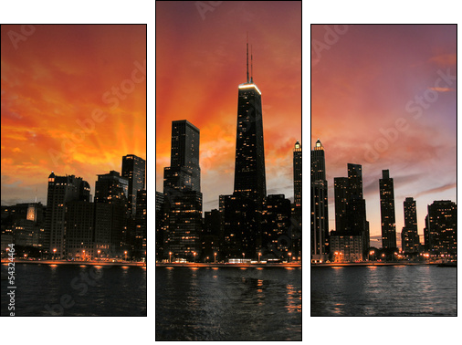 Wonderful Chicago Skyscrapers Silhouette at sunset - Three-piece canvas print, Triptych