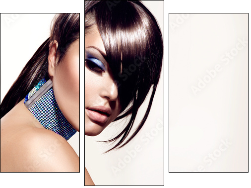 Fashion Beauty Girl. Stylish Haircut and Makeup - Three-piece canvas print, Triptych