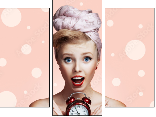 Beautiful young sexy pin-up girl with surprised expression - Three-piece canvas print, Triptych