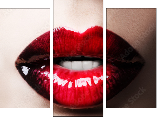 Passionate red lips - Three-piece canvas print, Triptych