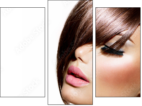 Hairstyle. Beauty Model Girl Portrait with Perfect Makeup - Three-piece canvas print, Triptych