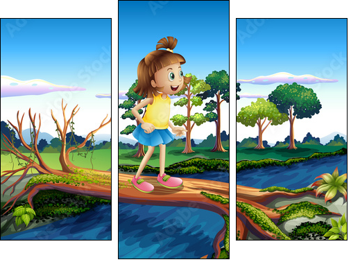 A small girl crossing the river - Three-piece canvas print, Triptych