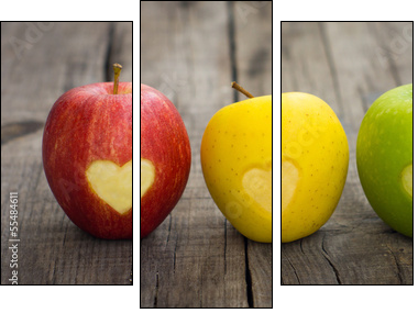 Apples with engraved hearts - Three-piece canvas print, Triptych