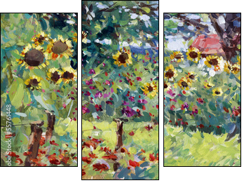 landschaft malerei bauerngarten - Three-piece canvas print, Triptych