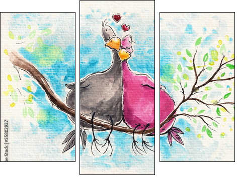 Birds in love - Three-piece canvas print, Triptych