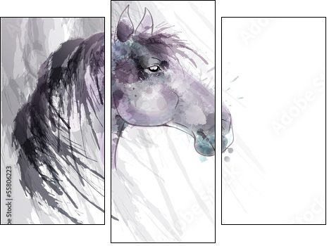 Horse head watercolor painting - Three-piece canvas print, Triptych