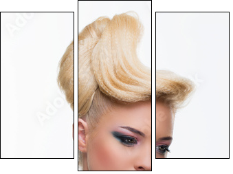 Girl with fancy hairstyle and makeup - Three-piece canvas print, Triptych