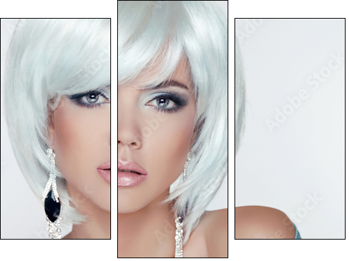 Makeup. Fashion Style Beauty Woman Portrait with White Short Hai - Three-piece canvas print, Triptych