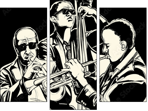 jazz band with  trumpet and double bass - Three-piece canvas print, Triptych