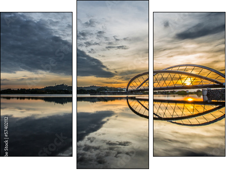 Sunrise at a bridge in Putrajaya, Malaysia - Three-piece canvas print, Triptych