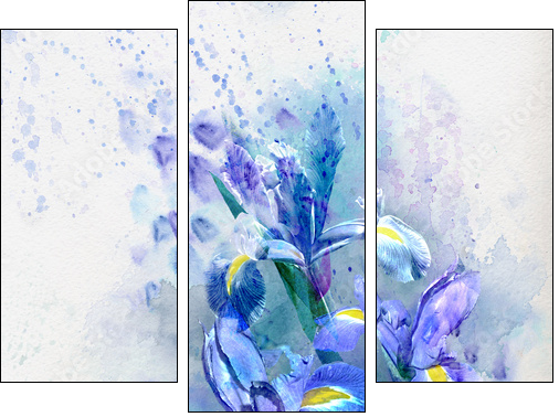Watercolor iris - Three-piece canvas print, Triptych