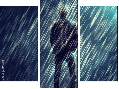 Mysterious Man in the Rain - Three-piece canvas print, Triptych