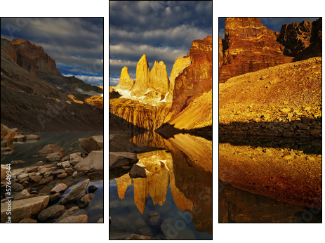 Torres del paine at sunrise - Three-piece canvas print, Triptych