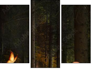 Enchanted nature series - Mushrooms path - Three-piece canvas print, Triptych