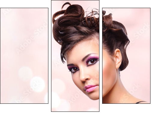 Face of beautiful woman with fashion hairstyle and glamour makeu - Three-piece canvas print, Triptych