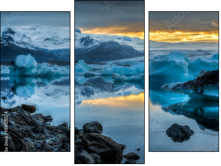 Jokulsarlon Lake & Icebergs during sunset, Iceland - Three-piece canvas print, Triptych