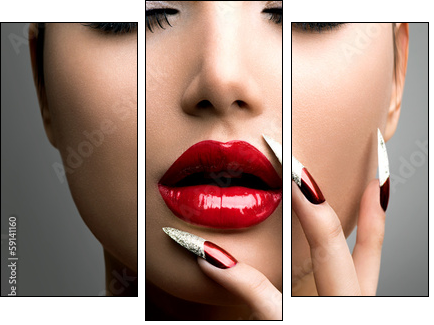 Fashion Beauty Model Girl. Manicure and Make-up. Nail art - Three-piece canvas print, Triptych