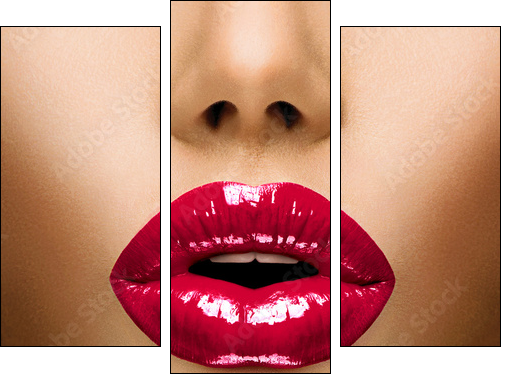 Sexy Lips. Beautiful Make-up Closeup. Kiss - Three-piece canvas print, Triptych