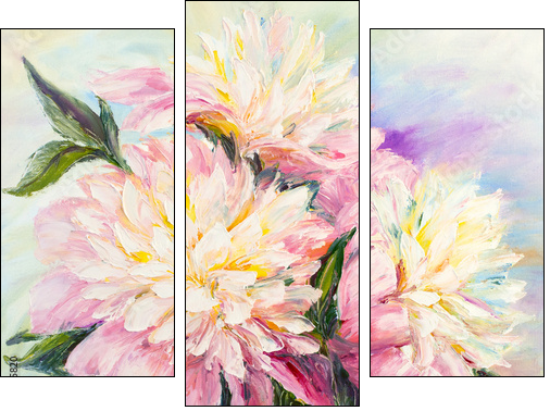 Peonies, oil painting on canvas - Three-piece canvas print, Triptych