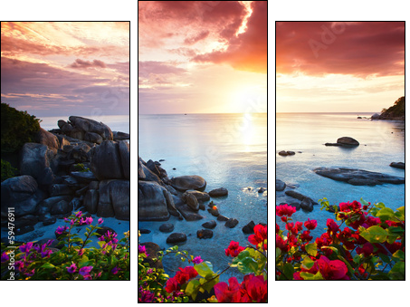 Tranquil beach resort, beautiful morning glory on the Koh Samui, - Three-piece canvas print, Triptych